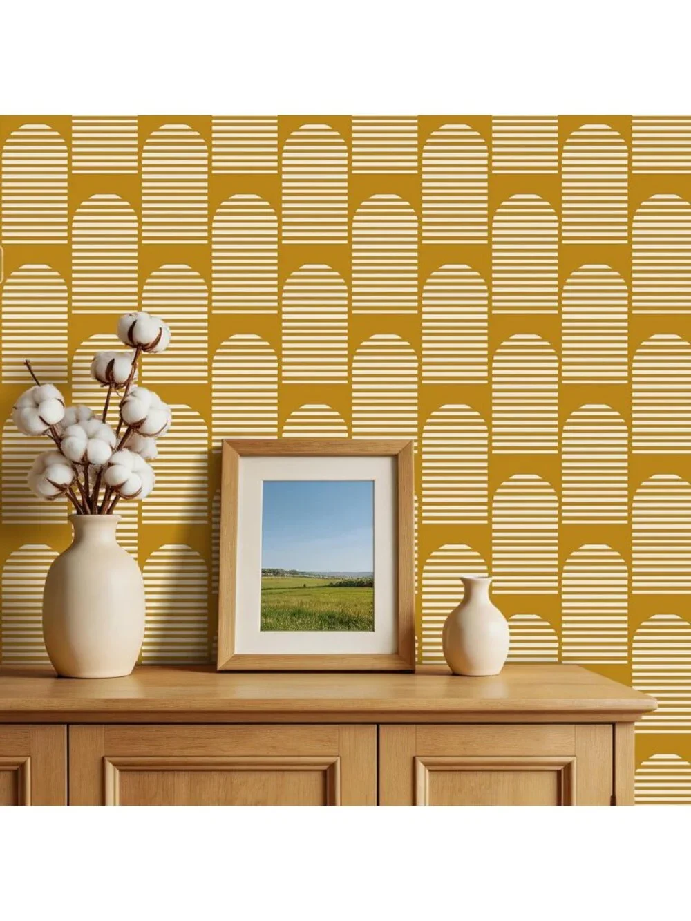Vintage Dark Yellow Geometric Peel and Stick Wallpaper - Boho Mid Century Modern
